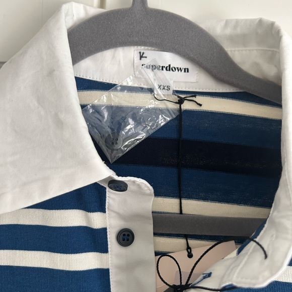NWT Superdown Sashia Polo Top Oversized  Striped Rugby Shirt Size XXS Blue White - Picture 4 of 7